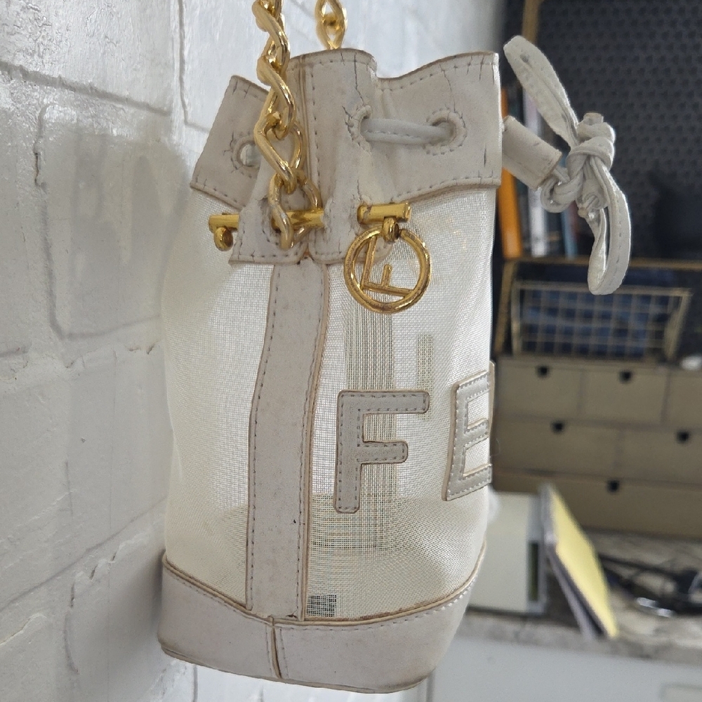 Fendi Vintage Mesh And Leather Mini Bucket Bag - Picture 2 of 9